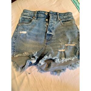 Free People Light Blue Distressed High-Waist Jean Shorts